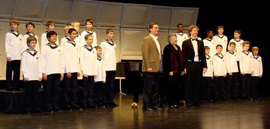 GVTC Communications Representatives Billy Wilson and Paula White had the opportunity to meet Manolo Cagnin of the Vienna Boys Choir following their recent sold-out performance in Boerne. GVTC Communications and The GVTC Foundation sponsored the Inaugural Performance of the Boerne Performing Arts. (2012)
